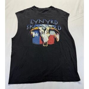 Vintage Lynyrd Skynyrd Skull Texas Flag T-shirt Graphic Rock XL Tee Cut Sleeves